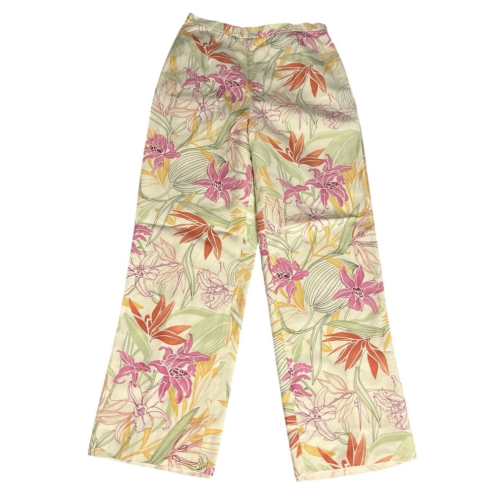 Talbots Silk Cotton Pants Womens 6P Tropical Floral Trousers Yellow Pink Lined